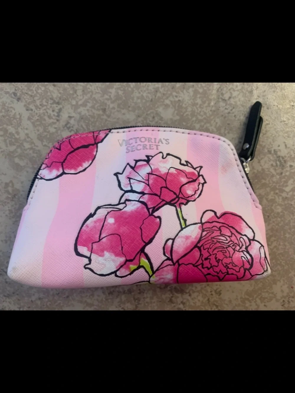 “Victoria's Secret” Wallet Pouch. Pink Striped Design w/ Large Floral Peony Prin - Picture 4 of 5